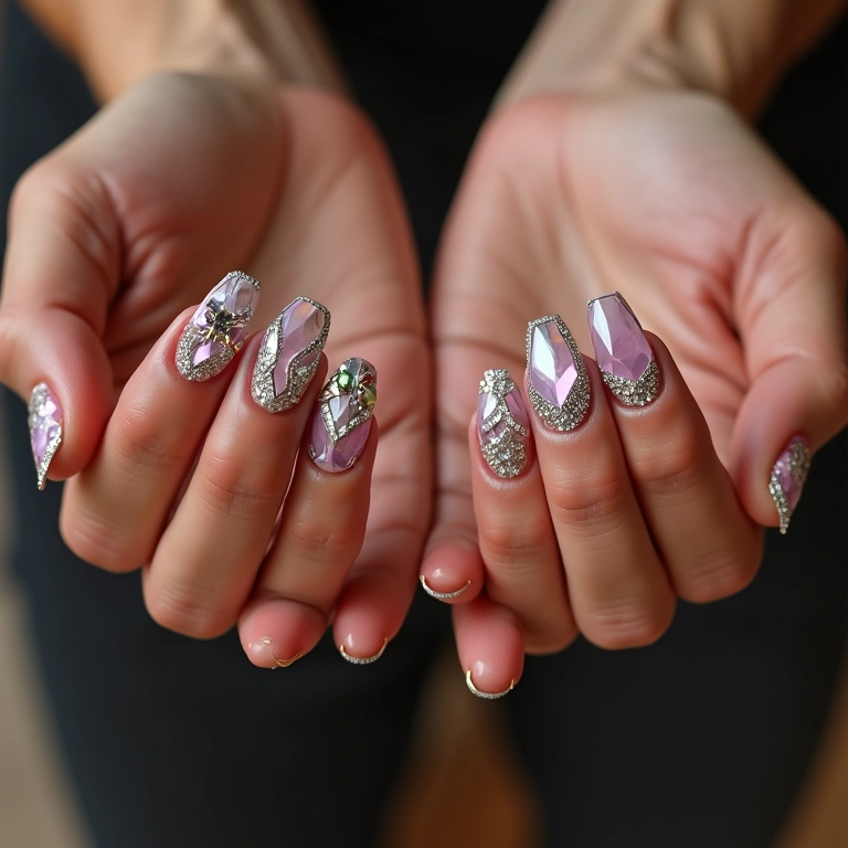 Aplicações de strass e pedrarias em unhas com tema country.