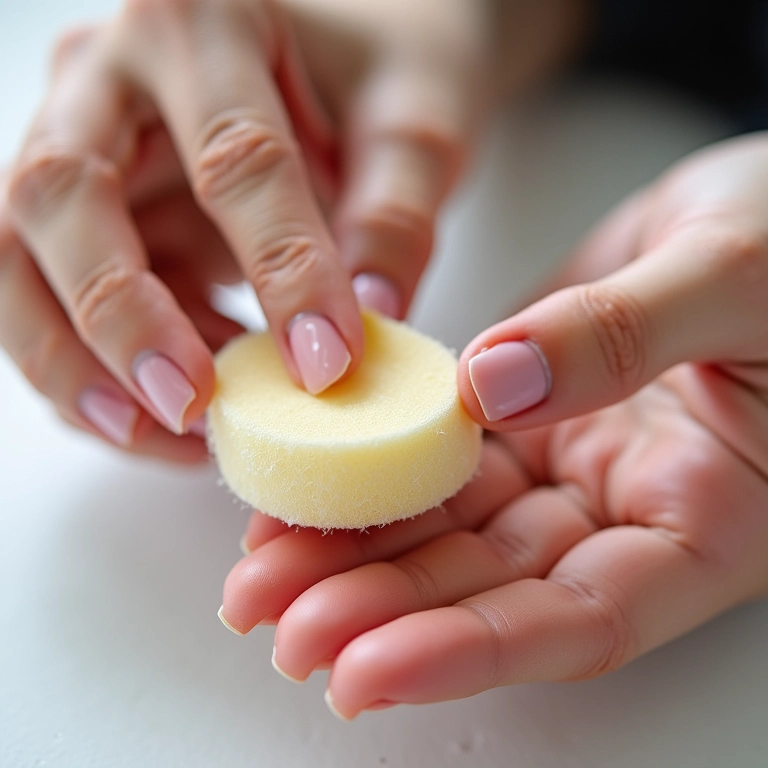 Aplicando a esponja nas unhas com leves batidinhas.