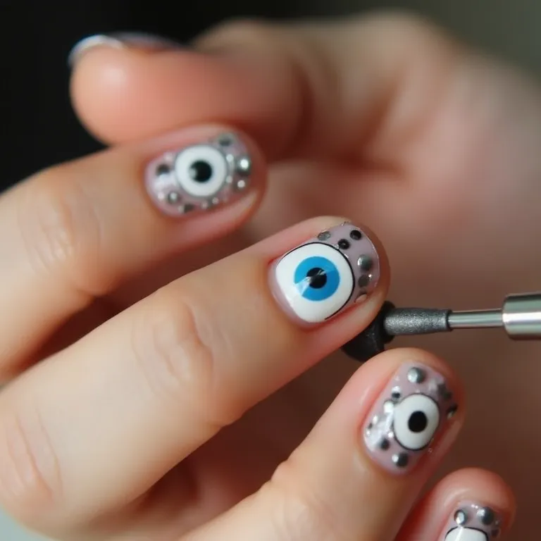 Aplicando adesivos de olho grego nas unhas: fácil e estiloso.