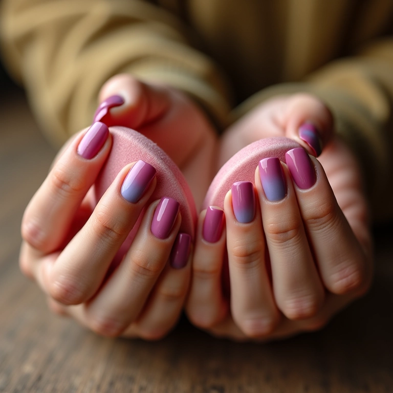 Aplicando esmalte degradê com esponja.