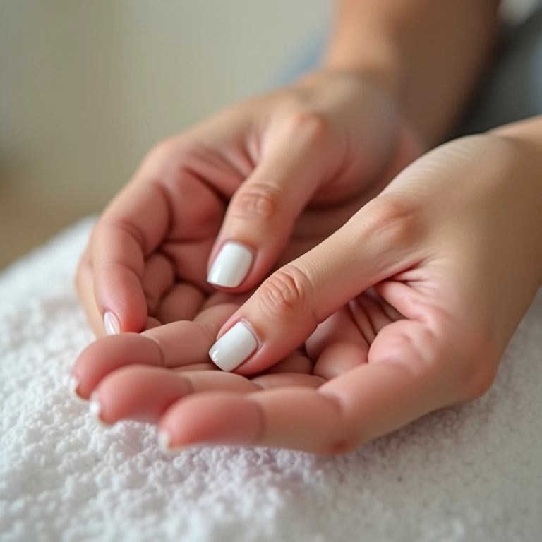 Aplicando hidratante nas mãos após a remoção do esmalte em gel.