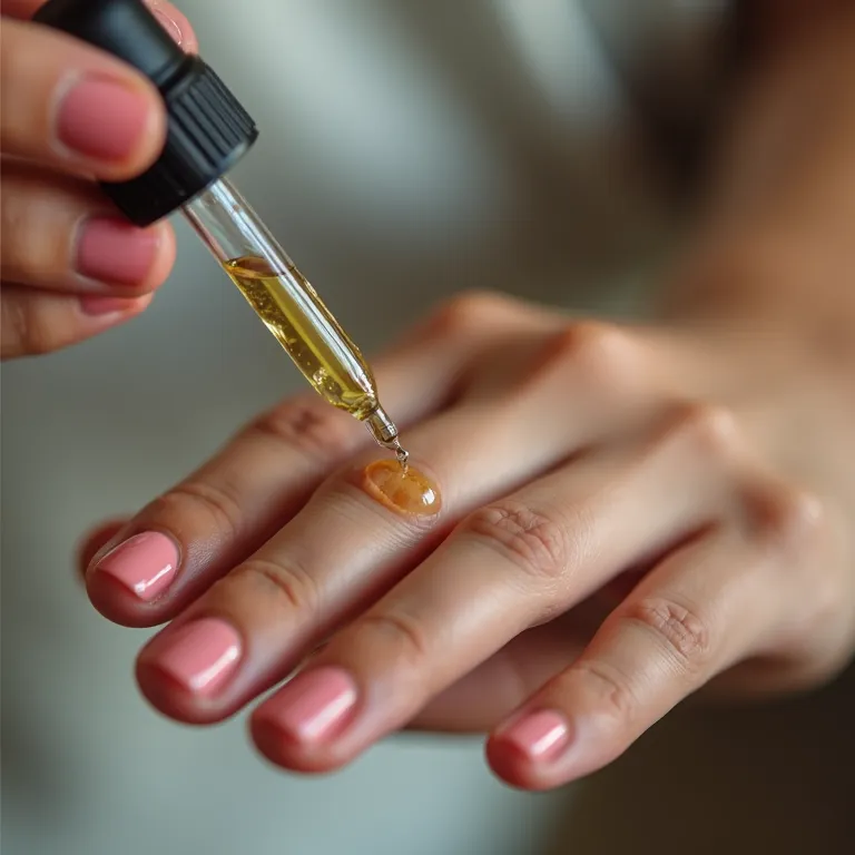 Aplicando óleo secante nas unhas.