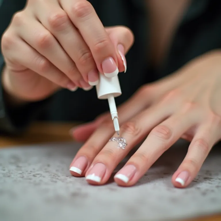 Aplicando top coat na francesinha para brilho e proteção.