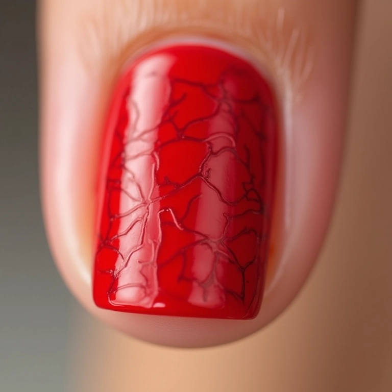Arte geométrica vermelha nas unhas dos pés.
