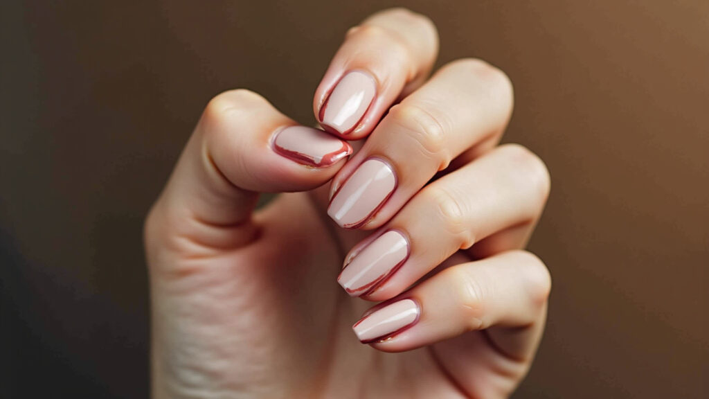 Autumn nails: inverted French, earth tones, sharp focus, 8K, lifestyle photography Unhas outono francesinha invertida