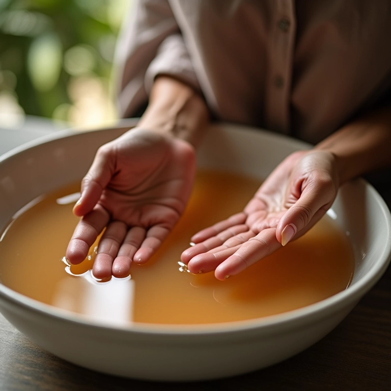 Bacia com água morna para as mãos.