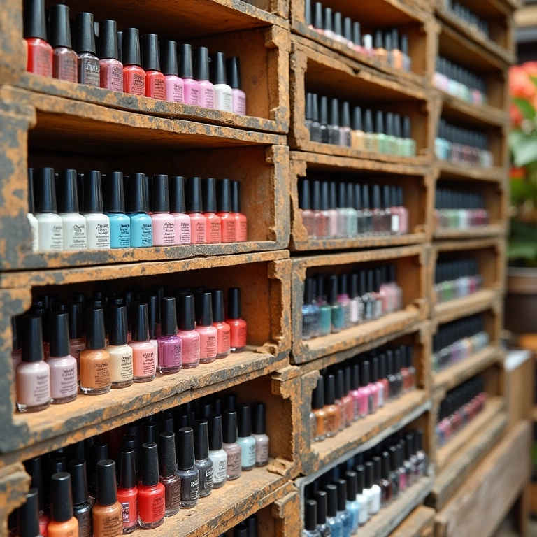 Caixas de feira reutilizadas como organizadores de esmaltes.