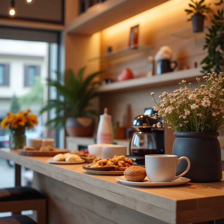 Cantinho do café aconchegante em esmalteria.