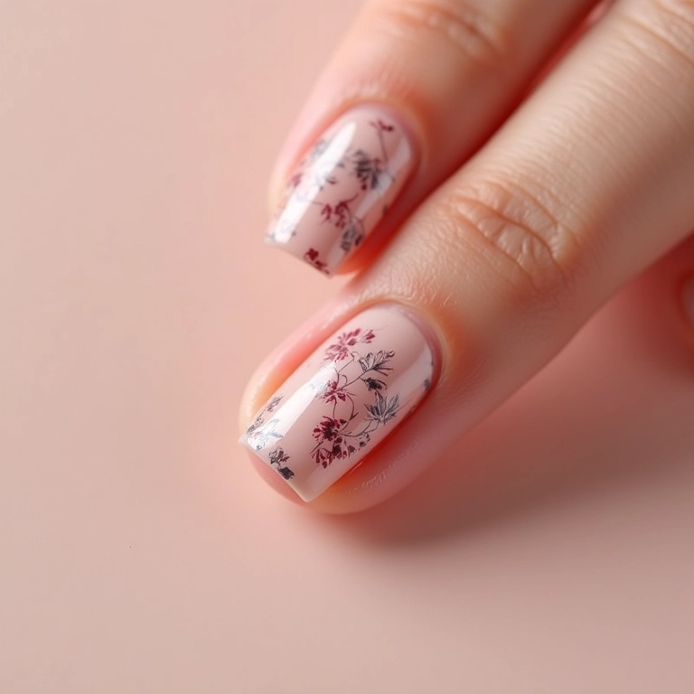 Carimbo com estampas sutis e elegantes nas unhas.