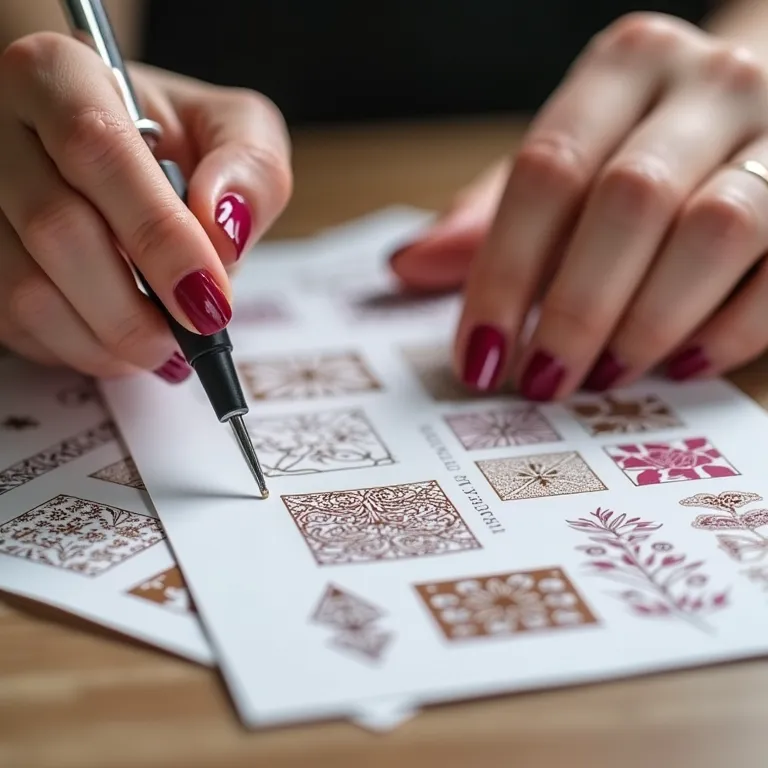 Carimbo para unhas com diversos desenhos.