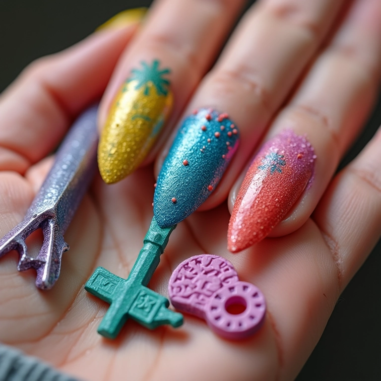 Chaves decoradas com esmalte colorido em estilo artesanal.