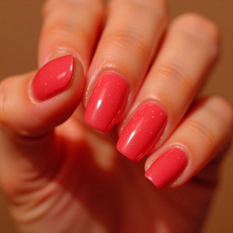 Close das mãos de uma mulher exibindo unhas com extra brilho, efeito proporcionado pelo fixador.