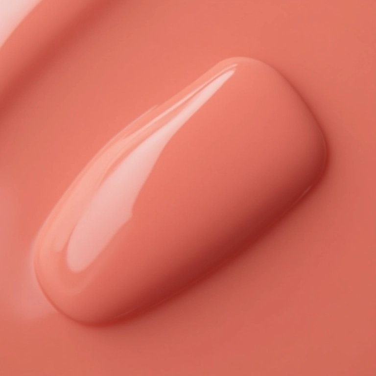 Close-up da aplicação do esmalte Jackie cremoso, cobertura perfeita.