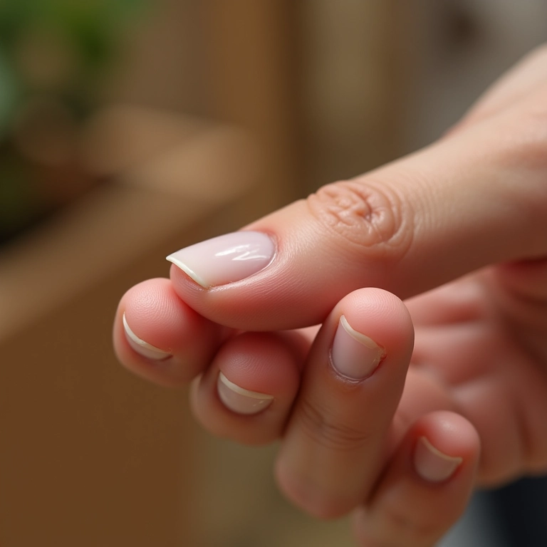 Close-up de mão feminina aplicando esmalte transparente em unha quebrada.