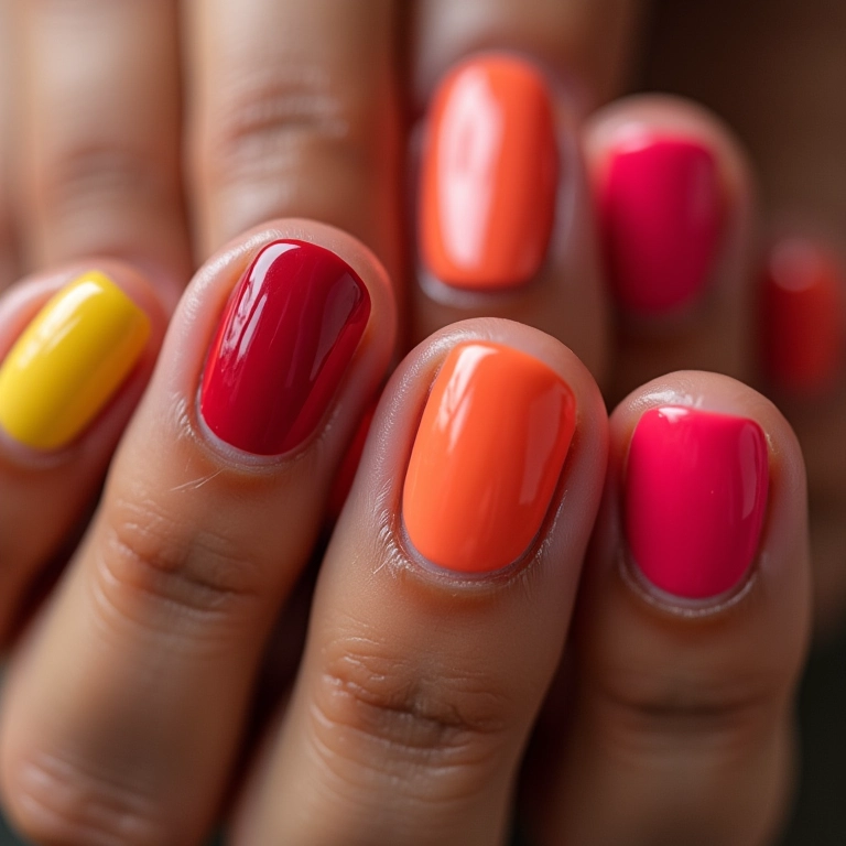 Close-up de mãos diversas com esmaltes coloridos.