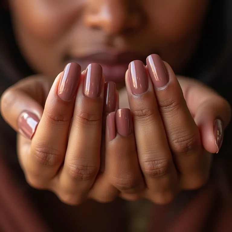 Close-up de mãos diversas mostrando as cores de esmalte para o inverno 2026, tons escuros e quentes.