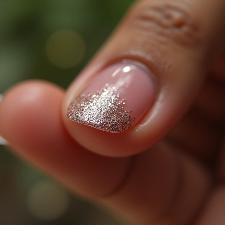 Close-up de unha filha única com glitter.
