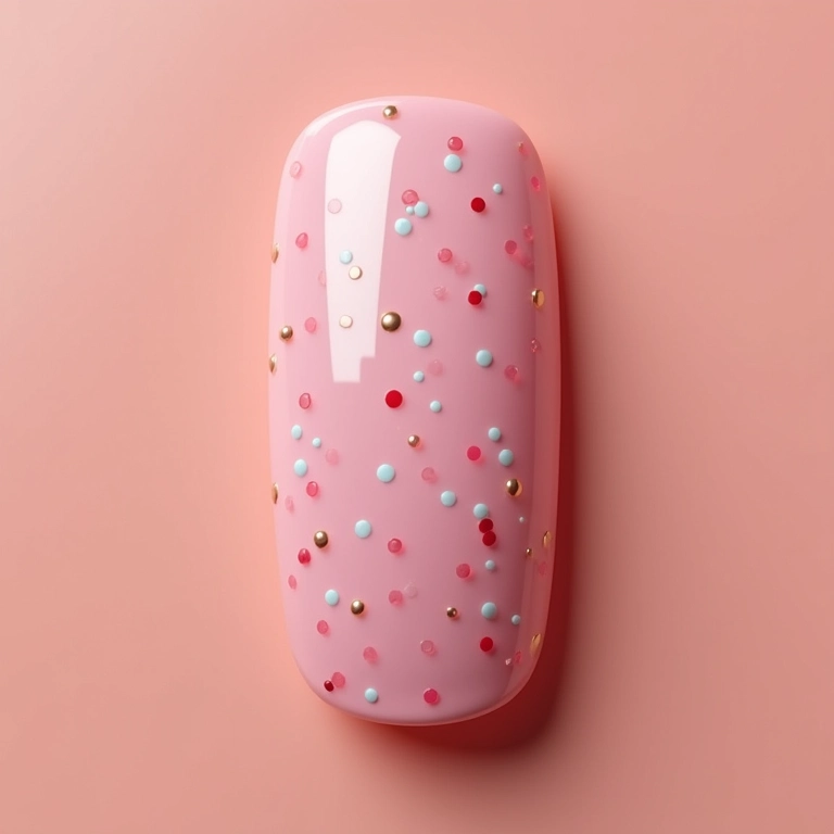 Close-up de unhas com pontinhos.