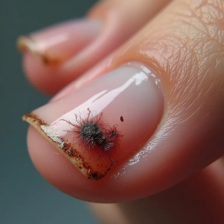 Close-up de unhas infectadas com micose.