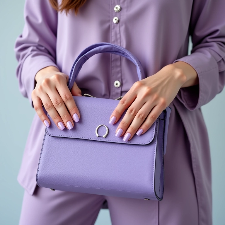 Combinação de esmalte roxo claro com looks.