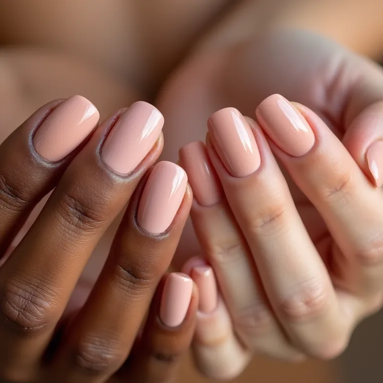 Comparativo de tons de esmalte nude em diferentes tons de pele.