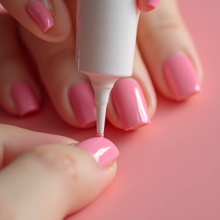 Correção precisa de esmalte com caneta removedora, foco na ponta da caneta.
