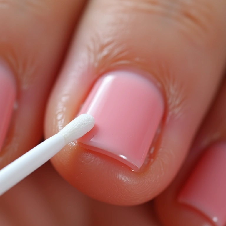 Cotonete removendo excesso de esmalte ao redor da cutícula.