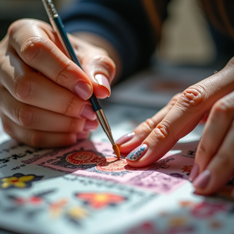 Criação de desenhos artísticos em películas de unha.