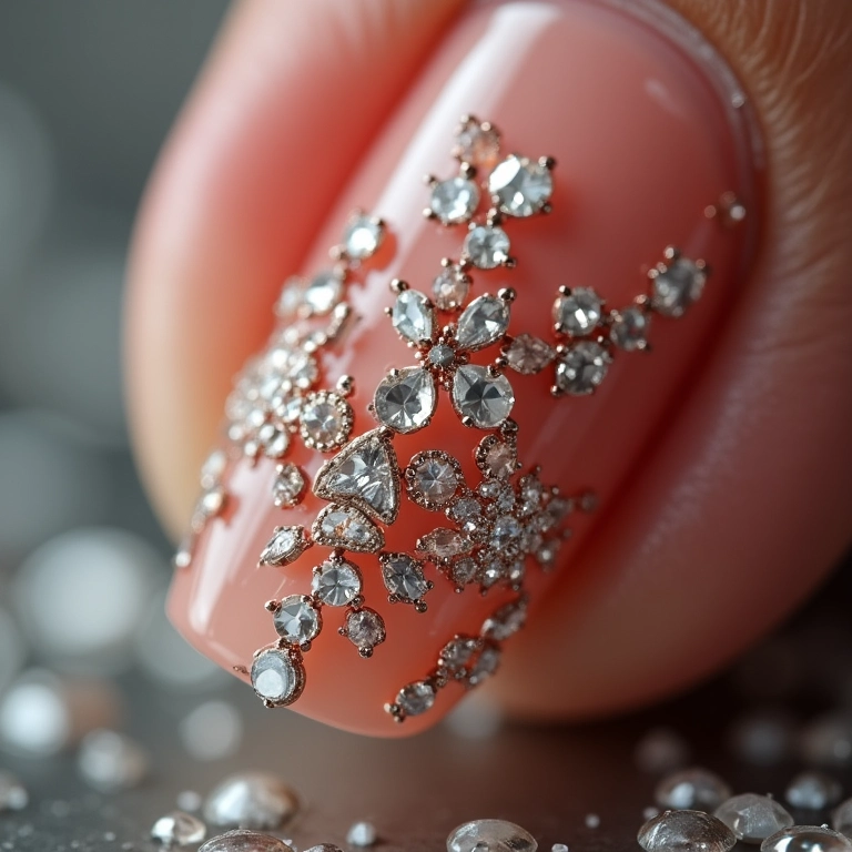 Decoração de unhas com pedrarias e strass.
