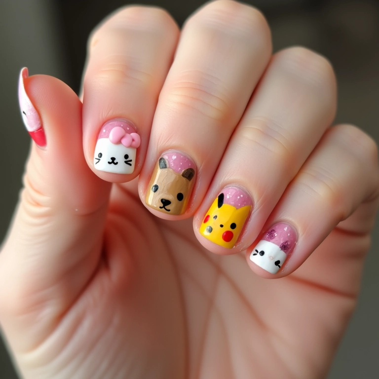 Decoração de unhas com personagens.
