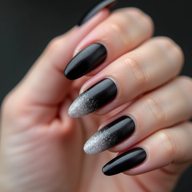 Degradê com glitter: efeito moderno e sofisticado.