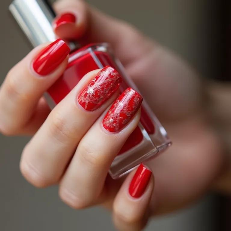 Desenhos geométricos em vermelho: modernidade nas unhas.