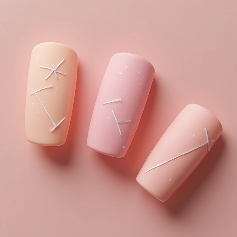 Desenhos geométricos minimalistas em unhas decoradas.