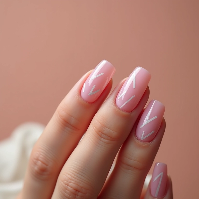 Desenhos geométricos simples em unhas de gel.