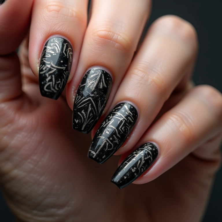 Desenhos tribais pretos nas unhas: arte única.