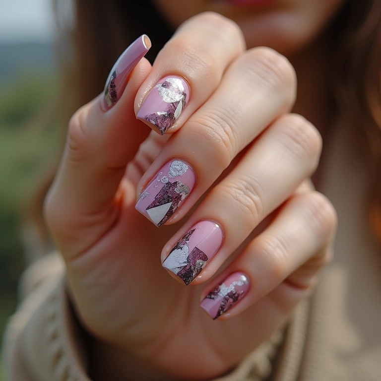 Design de unhas geométricas em gel com estilo moderno.