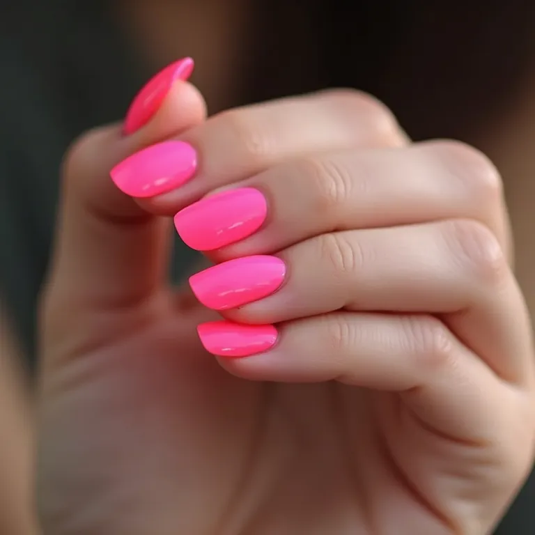 Destaque para uma unha especial com rosa neon.
