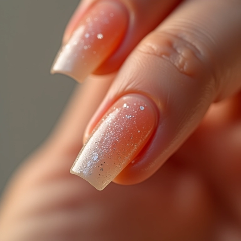 Detalhes minimalistas com glitter em pó nas unhas.
