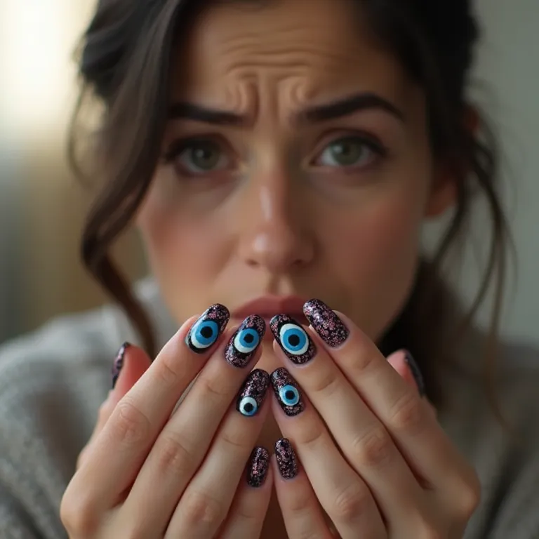 Dificuldade em fazer unha decorada com olho grego.