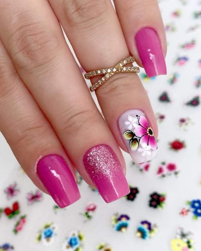 Unha decorada - Rosa | Unhas florais ...