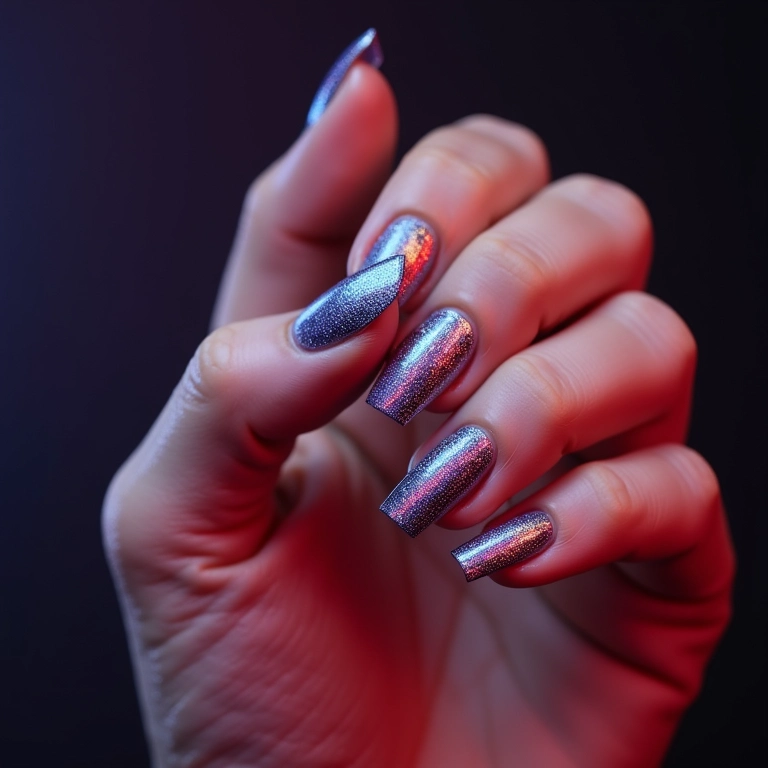 Efeito holográfico vibrante sobre base transparente.