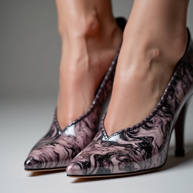 Efeito marmorizado elegante com esmalte em sapatos.
