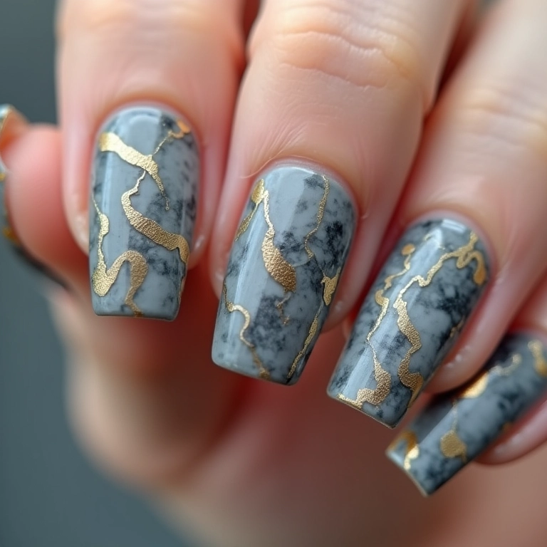 Efeito marmorizado nas unhas: elegância e sofisticação.