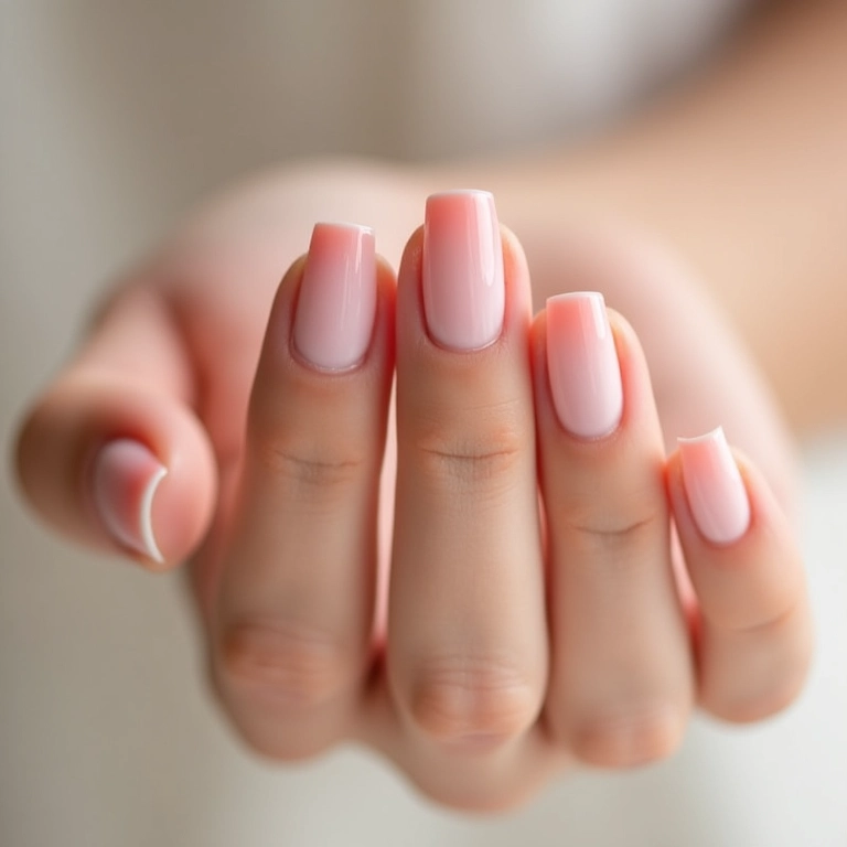 Efeito ombré em tons claros nas unhas de noiva, suave e elegante.