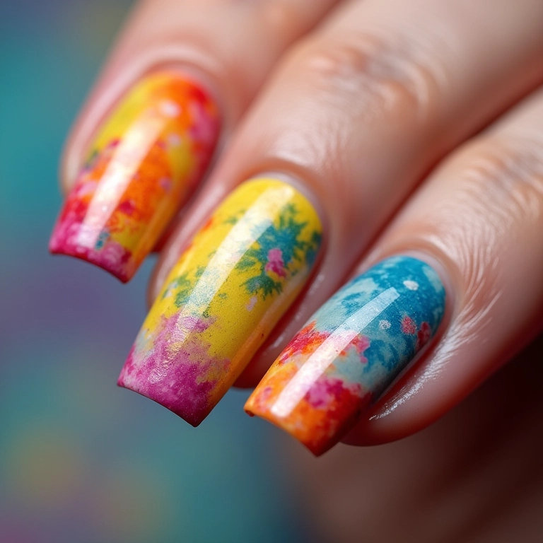 Efeito Tie-Dye nas unhas.