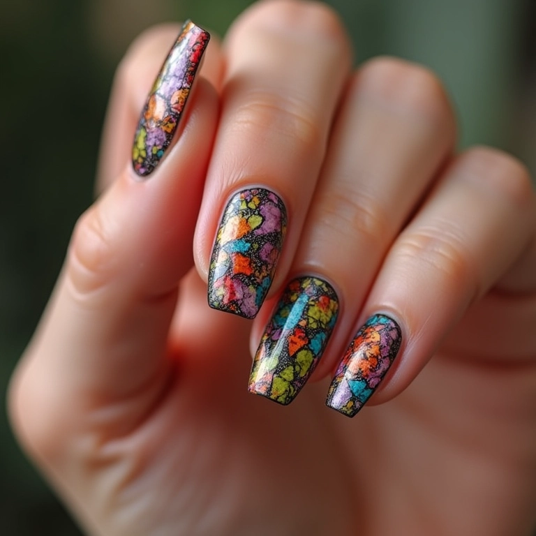 Efeito vitral em unhas de gel.