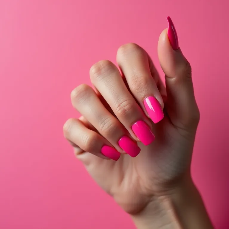 Elegância e modernidade em unhas rosa neon lisas.