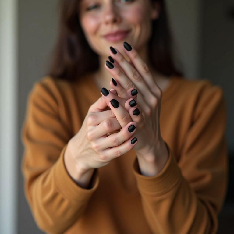 Elegantes unhas pretas foscas.