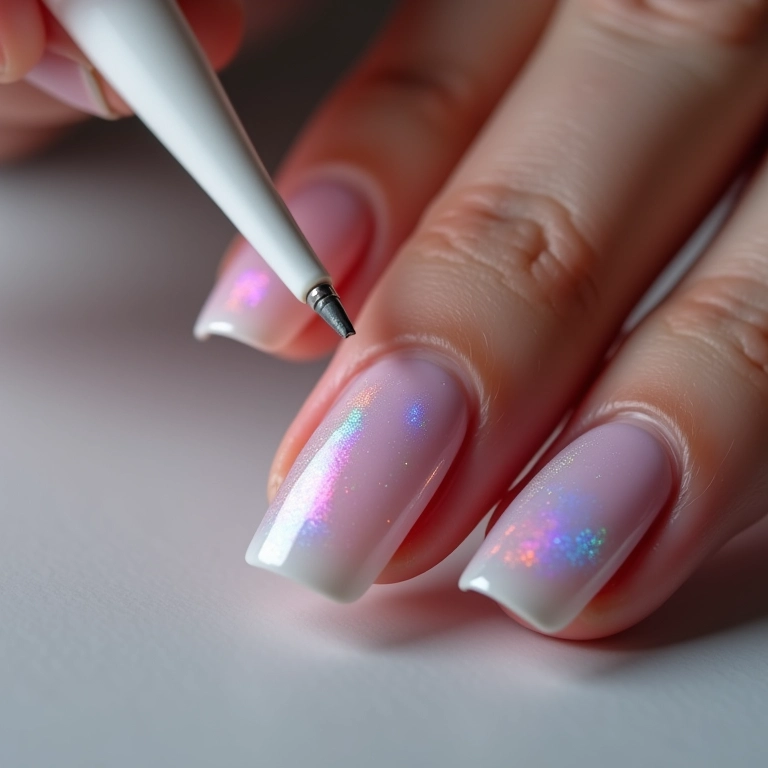 Esmalte branco holográfico para brilho mágico na francesinha.