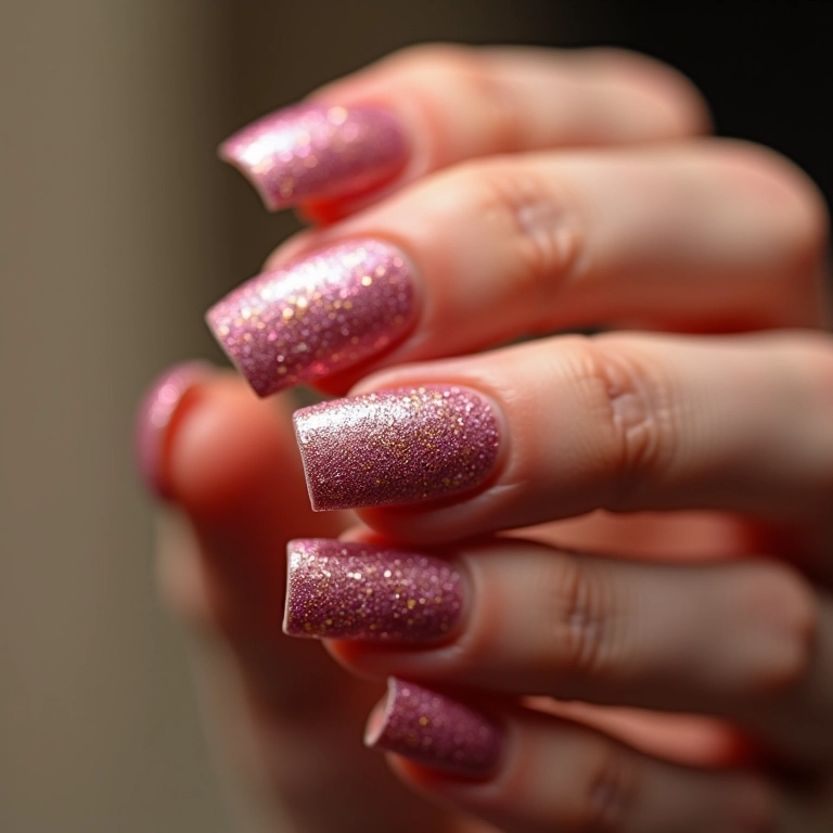 Esmalte com glitter brilhante e festivo.